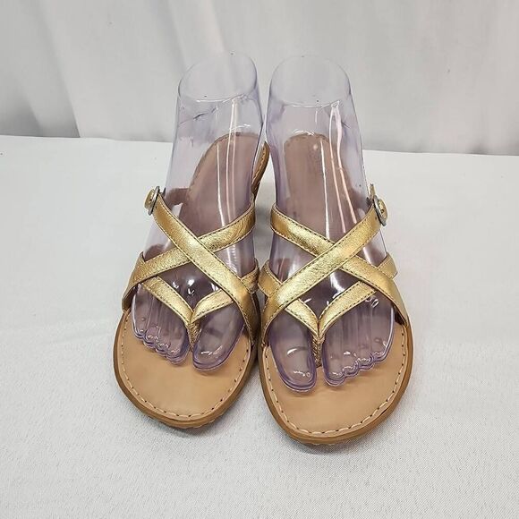 Born Women's Size 7 Funi Sandal Gold Metallic Leather Strappy Heeled - Picture 3 of 10